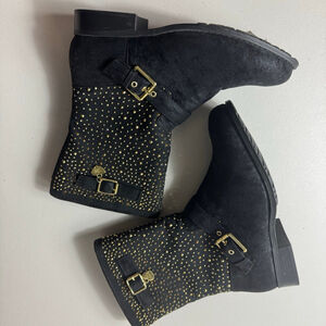 Stuart Weitzman Ankle Boots Size 5 Black Gold Studded